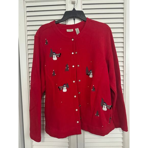 Classic Elements Vintage Red Christmas Snowman Snap Cardigan Sweater Sz: XL - Picture 1 of 5